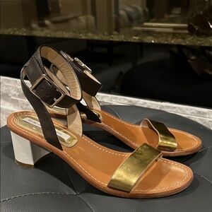 Diane Von Furstenberg Black and Gold Heeled Strappy Sandals size 7 1/2